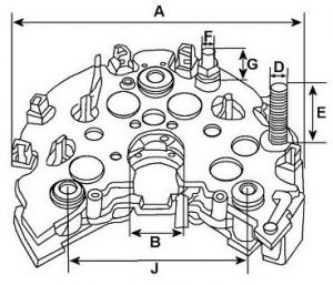 Pont de diode compatible pour alternateur HITACHI LR160412 - Côtes et dimensions