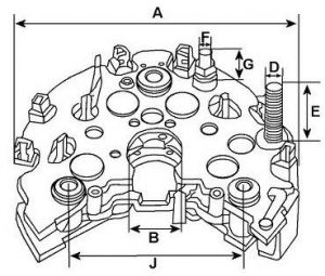 Pont de diode compatible pour alternateur HITACHI LR16079 - Côtes et dimensions