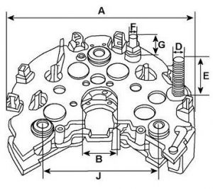 Pont de diode compatible pour alternateur TOYOTA 2702054160 - Côtes et dimensions