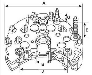 Pont de diode compatible pour alternateur BOSCH 9123320007 - Côtes et dimensions