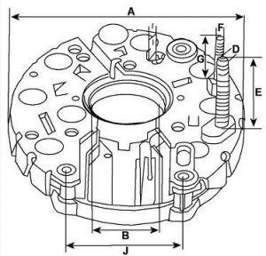 Pont de diode compatible pour alternateur BOSCH 0120421401 - Côtes et dimensions