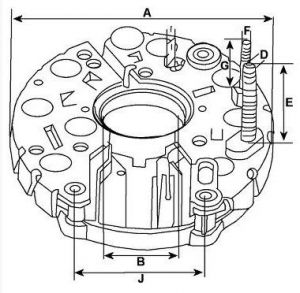 Pont de diode compatible pour alternateur BOSCH B120500366 - Côtes et dimensions