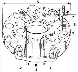 Pont de diode compatible pour alternateur PORSCHE 96460315601 - Côtes et dimensions