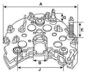 Pont de diode Bosch pour alternateur WAI 319148 - Côtes et dimensions