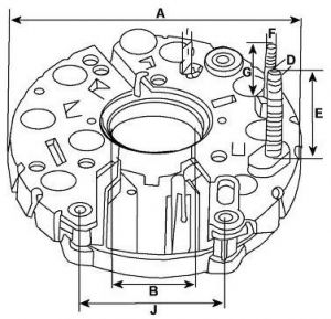 Pont de diode compatible pour alternateur WOOD AUTO RTF3976 - Côtes et dimensions