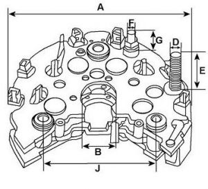 Pont de diode compatible pour alternateur VALEO A14N142 - Côtes et dimensions