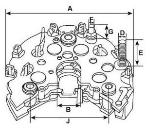 Pont de diode compatible pour alternateur VALEO 2541642G - Côtes et dimensions