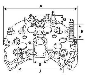 Pont de diode compatible pour alternateur AUTOSTARTER POLAND ARC3044S - Côtes et dimensions