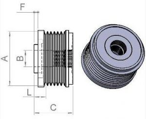 Poulie d'alternateur INA pour alternateur VOLKSWAGEN 06F903023H - Cotes et dimensions