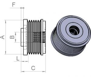 Poulie d'alternateur compatible pour alternateur BOSCH F00M991305 - vue 2