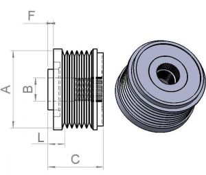 Poulie d'alternateur compatible pour alternateur BOSCH F00M992758 - vue 2