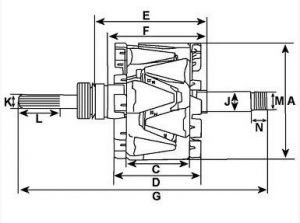 Rotor d'alternateur compatible pour VOLKSWAGEN 038903018F - Côtes et dimensions