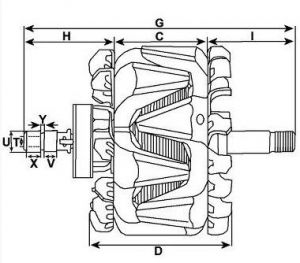 Rotor d'alternateur compatible pour VOLKSWAGEN 038903018F - Côtes et dimensions
