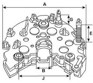 Pont de diode compatible pour alternateur VALEO A13VI267 - Schéma