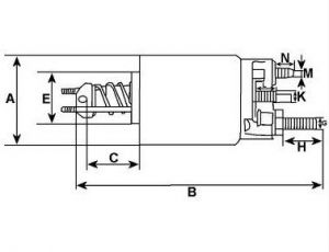 Solénoide compatible pour démarreur BOSCH BLUE F042010283 - Côtes et dimensions