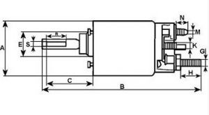 Solénoide compatible pour démarreur UNIPOINT BOSCH F042S10401 - Côtes et dimensions