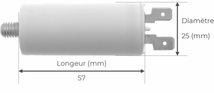 Côtes et dimensions du condensateur de 1uF COMAR