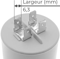 Côtes et dimensions du condensateur de 75uF COMAR
