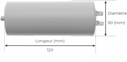 Côtes et dimensions du condensateur de 75uF COMAR
