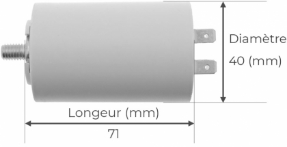 Côtes et dimensions du condensateur de 18uF