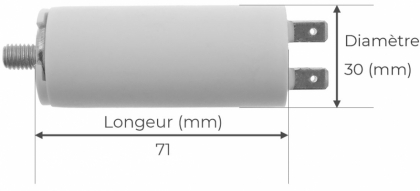 Côtes et dimensions du condensateur de 9uF
